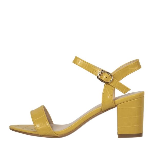 Κροκό square-toe sandals με τετράγωνο τακούνι σε κίτρινο χρώμα